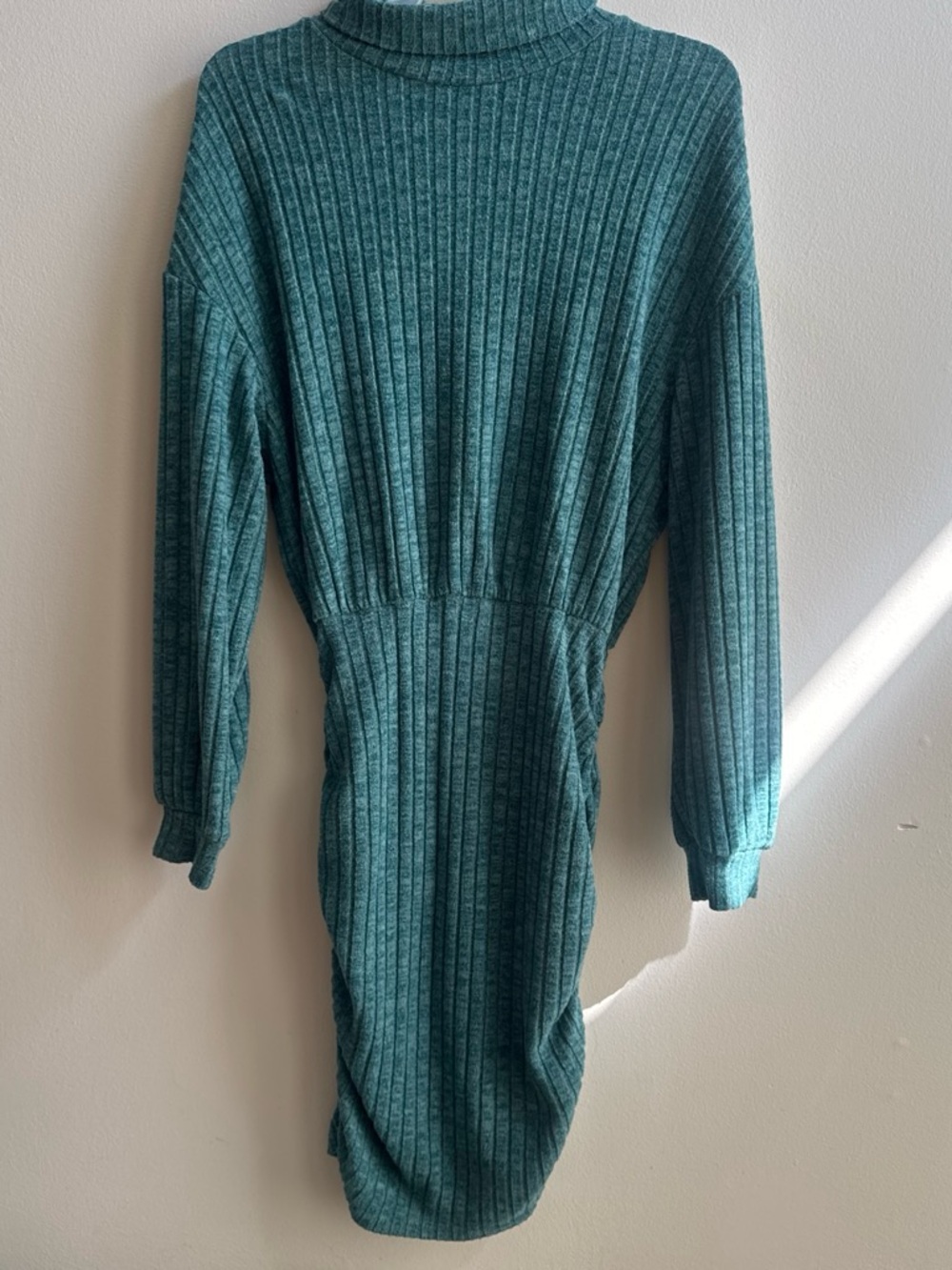 SHEIN Teal Ribbed Mock Neck Sweater Dress